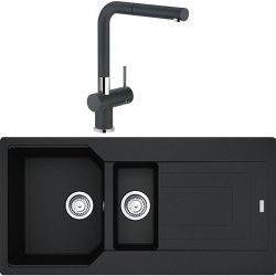 Franke Urban UBG 651–100 1,5-Becken-Granitspüle + Active Plus Doccia-Armatur (Nero)